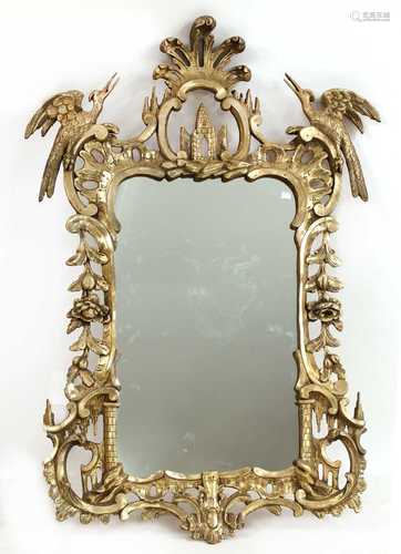 A Chippendale-style giltwood wall mirror,