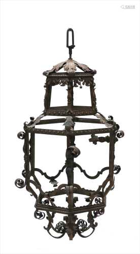 A large Italian wrought iron lantern,
