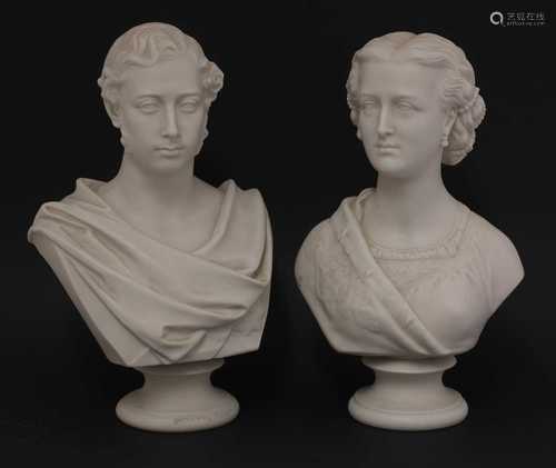 A pair of Parian porcelain busts,