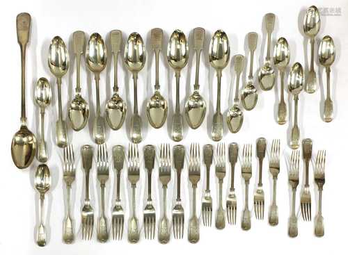 A Victorian silver fiddle and thread pattern cutlery service,