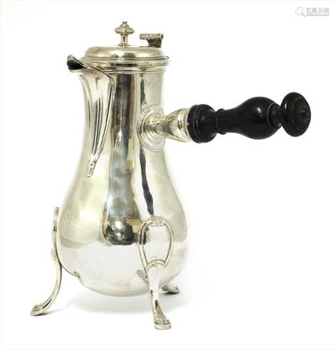 An 18th century French silver pear-shaped coffee pot,