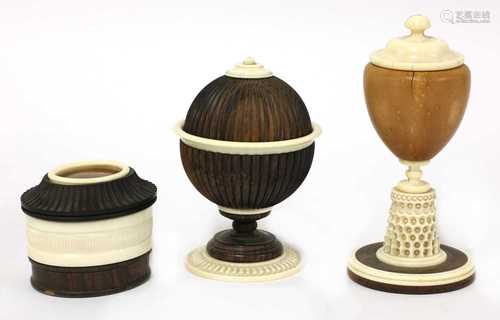 Three ornamental turned treen items,