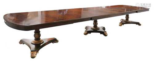 A very large George III-style mahogany and parcel-gilt dining table,