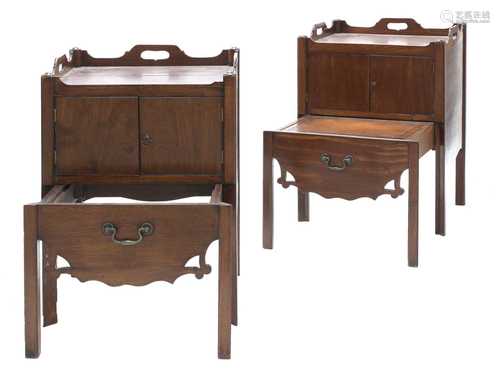 A pair of George III Chippendale-style mahogany bedside tray top commodes,