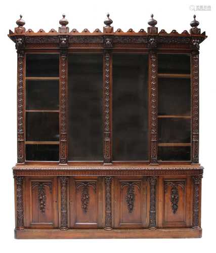 A large Victorian oak bookcase,