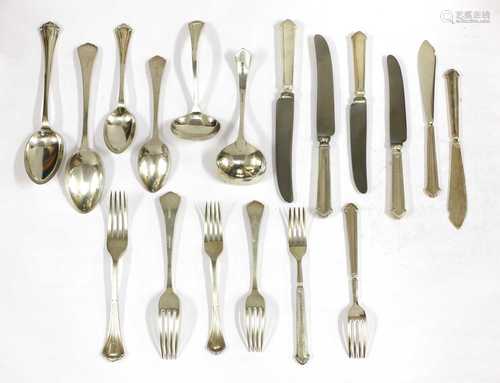 A George V silver canteen of cutlery,