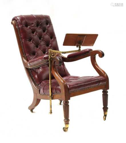 A mahogany library reading chair,