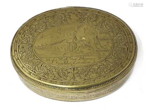 A Dutch brass tobacco box,