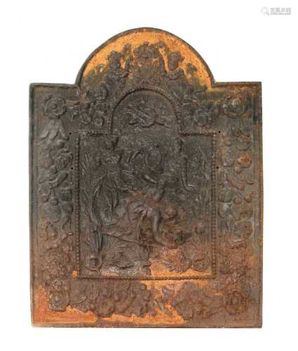 A large cast iron fireback,