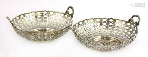 A pair of pierced silver baskets,