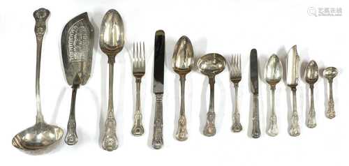 A large composite King's pattern silver cutlery set,