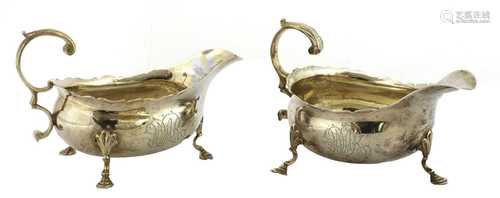 A pair of silver sauce boats,