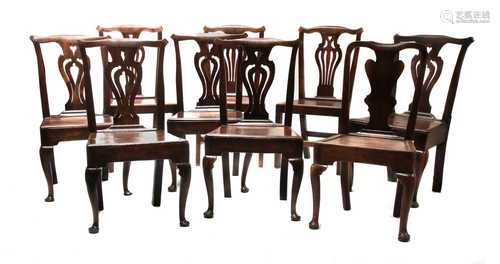 A set of six ash and elm panel seat dining chairs,