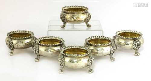 A set of six George III silver open salts,