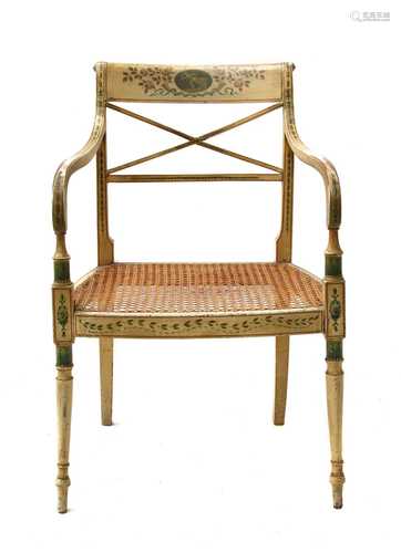 A neoclassical painted dining chair,