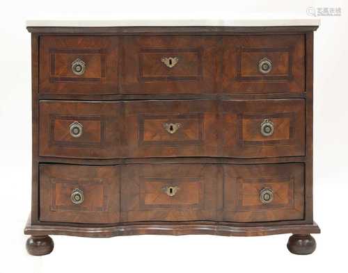 An Italian walnut crossbanded and inlaid commode,