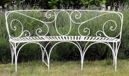 A wrought iron bench,