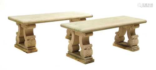 A pair of sandstone gardens seats,