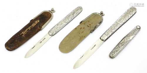 Three silver folding fruit knives