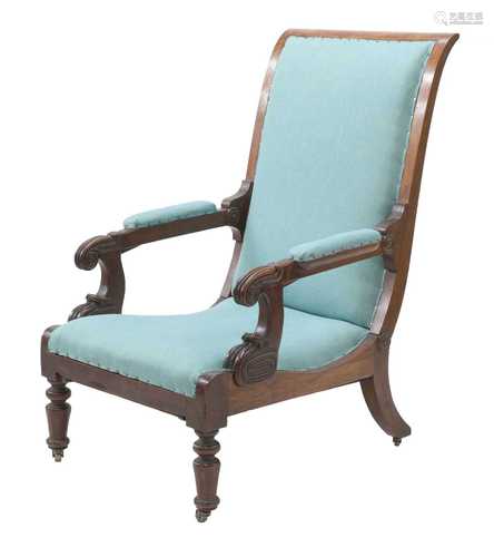 A rosewood reclining Daw's patent library armchair,