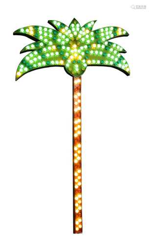 A large illuminated fairground palm tree,