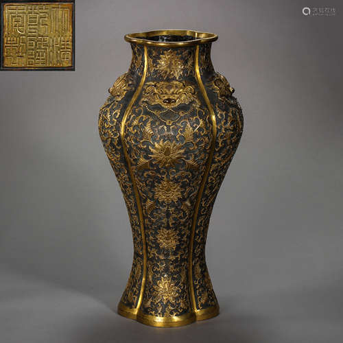 QING DYNASTY, BRONZE BOTTLES, PARTLY GILTED, MADY BY PALACE MANUFACTURING OFFICE