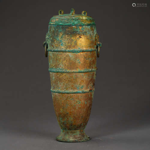 HAN DYNASTY, CHINESE BRONZE GILT CUP WITH A LID