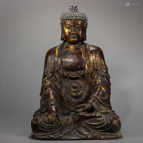 MING DYNASTY, CHINESE WOODEN BUDDHA SITTING STATUE