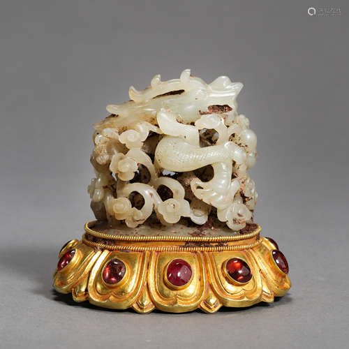 MING DYNASTY, CHINESE FURNACE LID, HETIAN JADE INLAID WITH GOLD