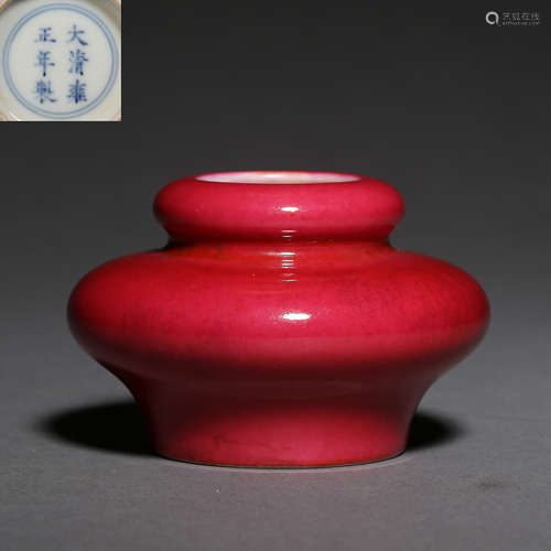 QING DYNASTY, CARMINE RED GLAZED PORCELAIN JAR