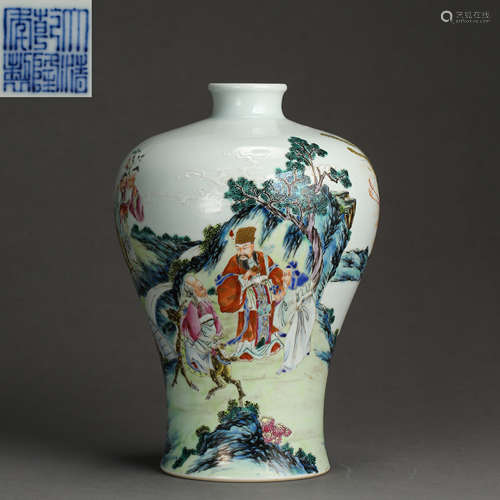 CHINESE ANCIENT FAMILLE ROSE PLUM BOTTLE WITH MARK