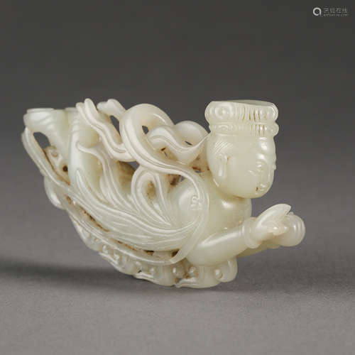 TANG DYNASTY, CHINA'S HETIAN JADE CARVED FLYING LADY