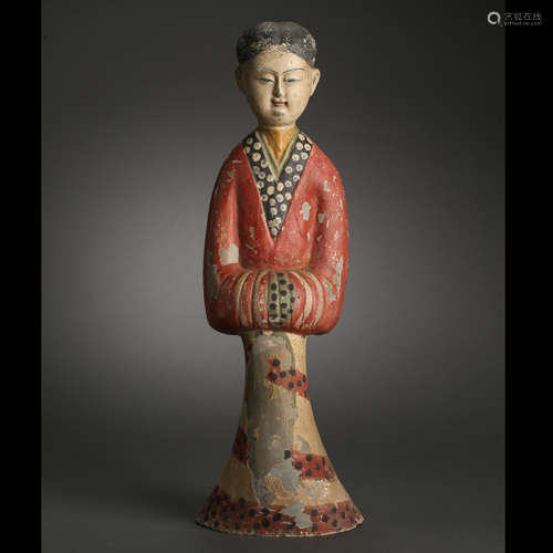 ANCIENT CHINESE POTTERY WOMAN FIGURE