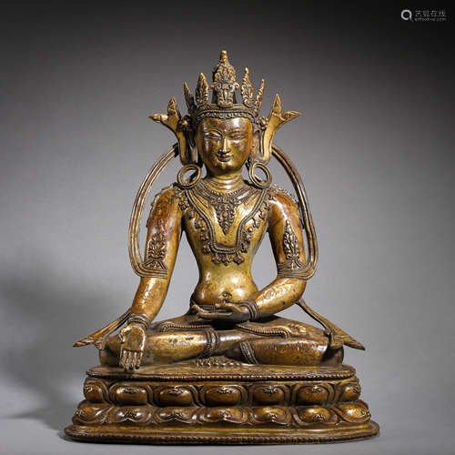 ANCIENT CHINESE GILT BRONZE BUDDHA STATUE