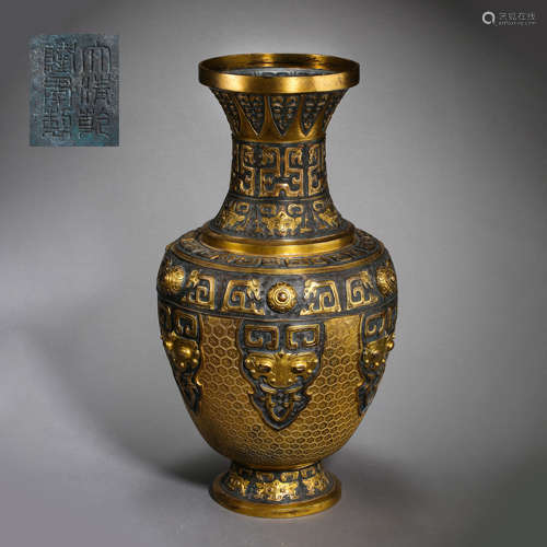 QING DYNASTY, BRONZE GILT ROUND BOTTLE, MADE BY PALACE MANUFACTURING OFFICE