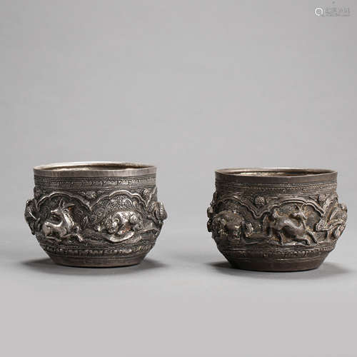 TANG DYNASTY, A PAIR OF CHINESE  STERLING SILVER CUPS