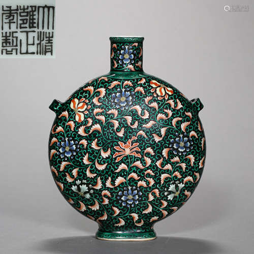 CHINESE ANCIENT PORCELAIN BOTTLE WITH COLORFUL FLOWER PATTERN