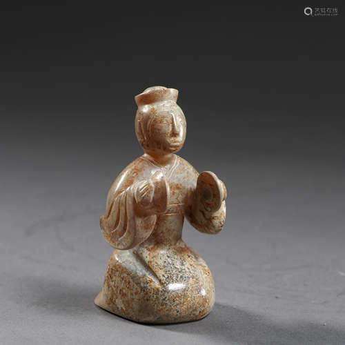 HAN DYNASTY, CHINESE HETIAN JADE KNEELING MAN FIGURE