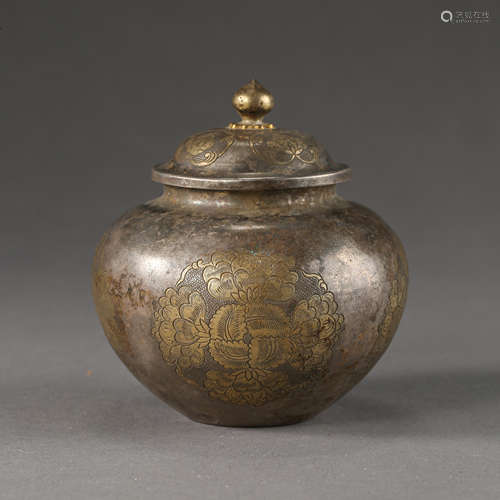 TANG DYNASTY, CHINESE SILVER POT PARTIAL GILTED