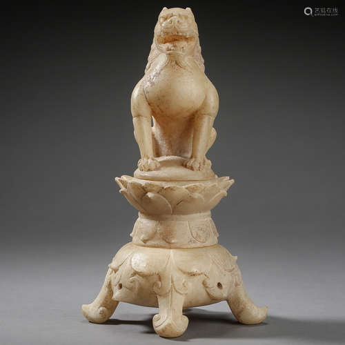 ANCIENT CHINESE WHITE MARBLE CARVED LION INCENSE BURNER