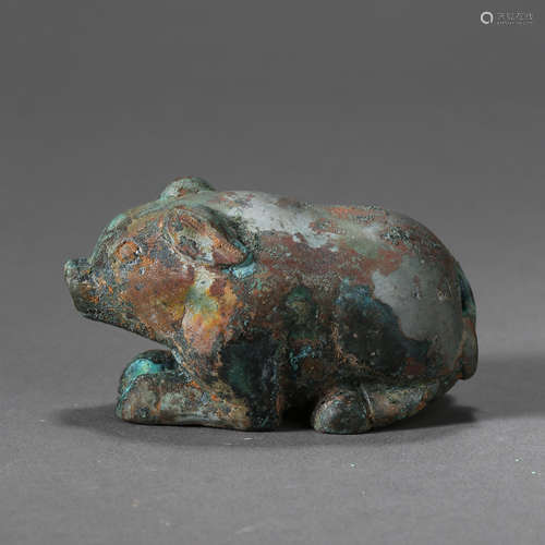 HAN DYNASTY, BRONZE PIG FIGURE