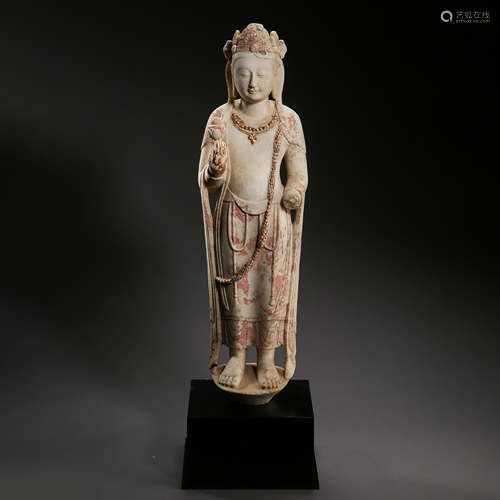 NORTHERN QI DYNASTY, CHINESE WHITE MARBLE GUANYIN STATUE