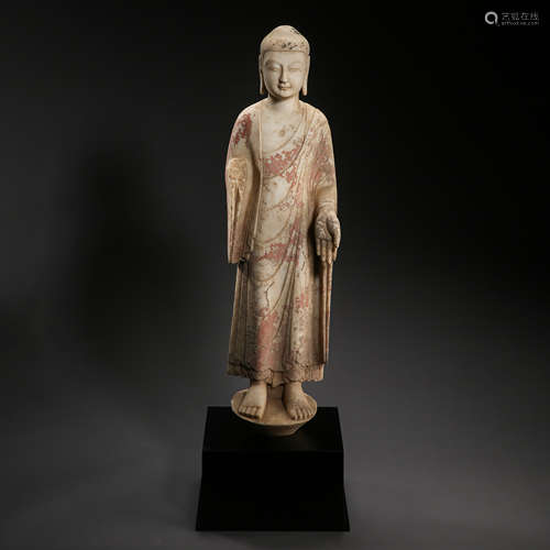 NORTHERN QI DYNASTY, CHINESE WHITE MARBLE BUDDHA STATUE