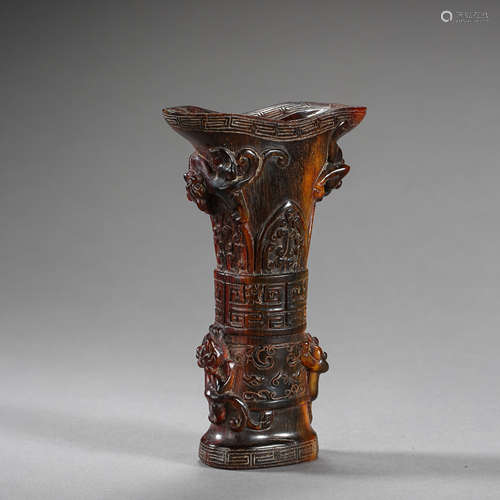 ANCIENT CHINESE HORN CARVED CUP