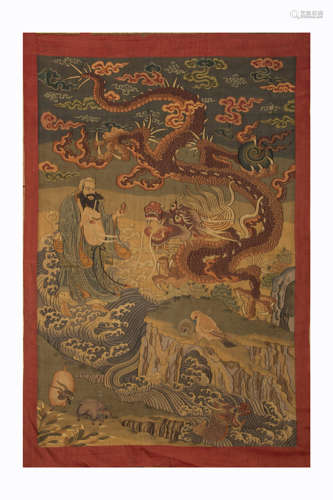 QING DYNASTY, CHINESE SILK KESI HANGING PANEL, DRAGON