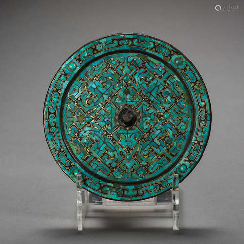 THE WARRING STATES PERIOD， BRONZE MIRROR INLAID WITH TURQUOISE