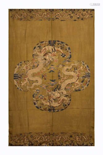 QING DYNASTY, CHINESE EMBROIDERY HANGING PANEL, DRAGONS