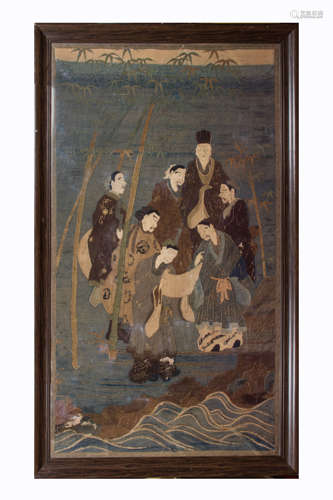 QING DYNASTY, CHINESE EMBROIDERY HANGING PANEL, HUMAN FIGURES