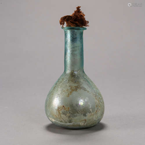 ANCIENT CHINESE COLORED GLASS RELIC BOTTLE