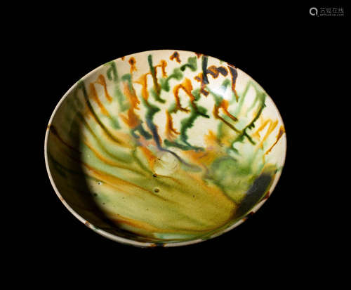 TANG DYNASTY，TANG TRI-COLOR GLAZED CERAMICS PLATE